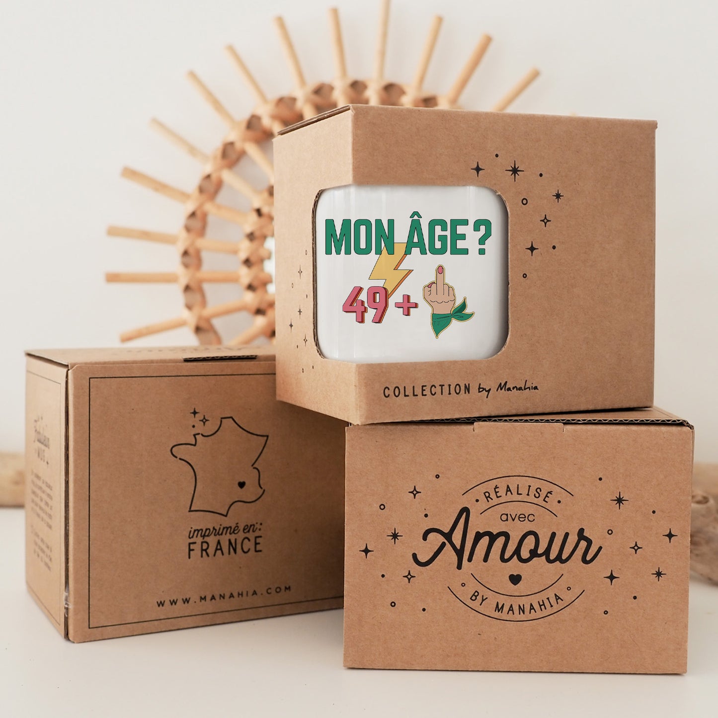 Mug anniversaire 50 ans - Femme - Mon âge ? 49 + - Manahia