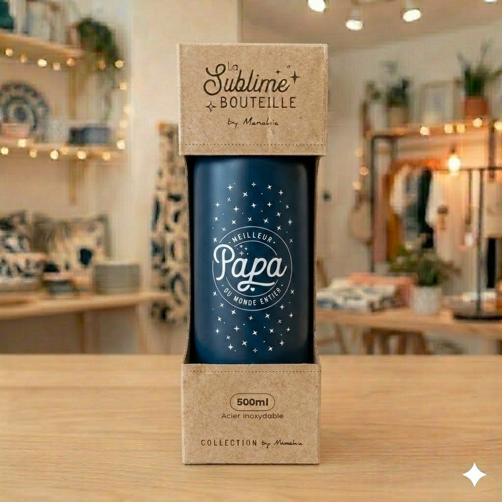 Bouteille papa – Meilleur papa du monde entier – gourde isotherme inox 500 ml – cadeau papa – fête des pères – anniversaire