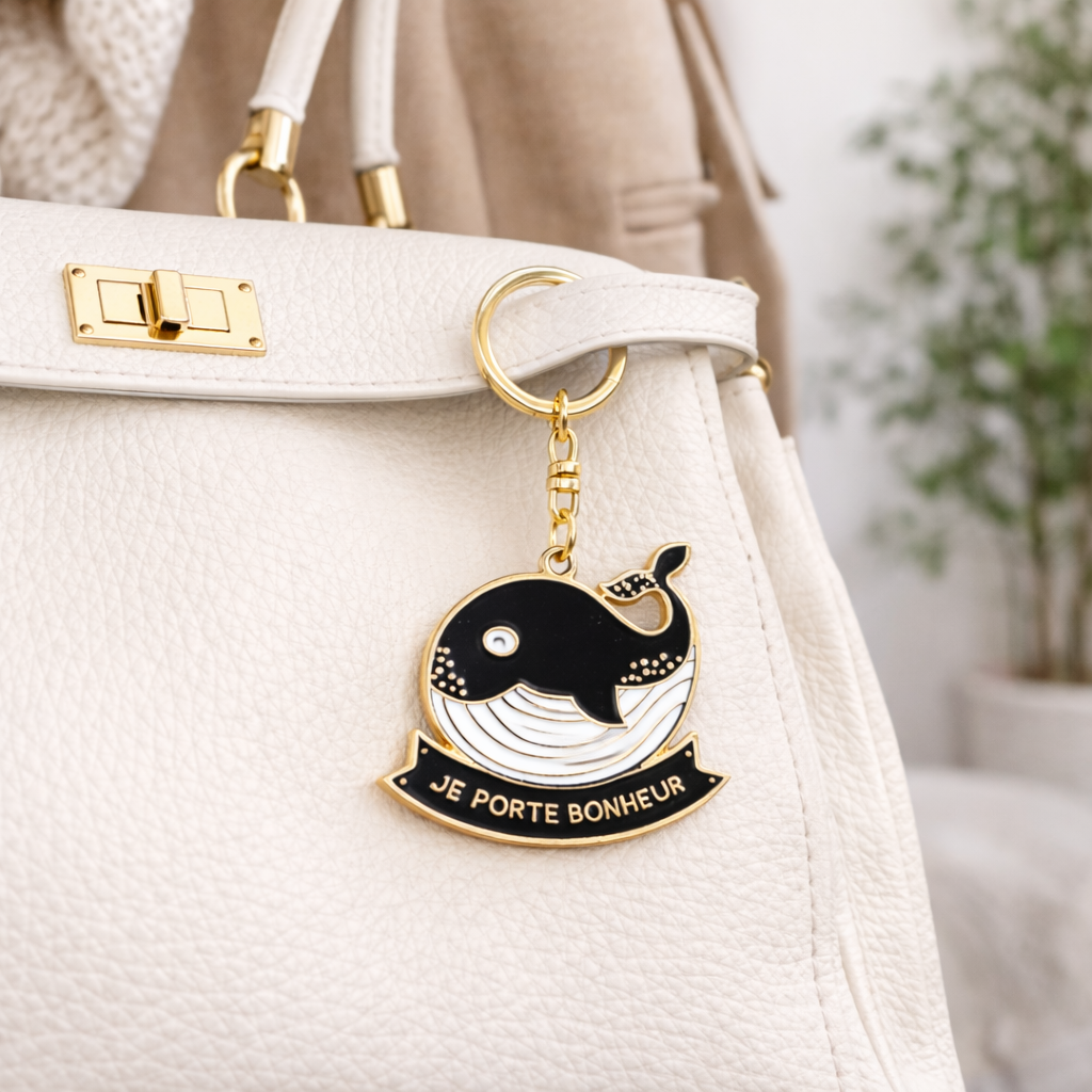 Porte-clés - Je porte bonheur - Baleine – cadeau porte-bonheur