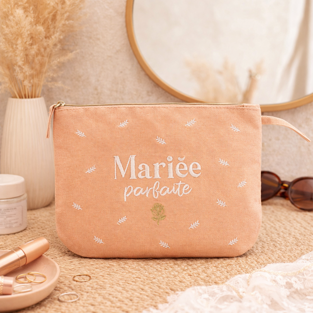 Pochette brodée mariée – Mariée parfaite – pochette coton – cadeau mariage – EVJF – future mariée