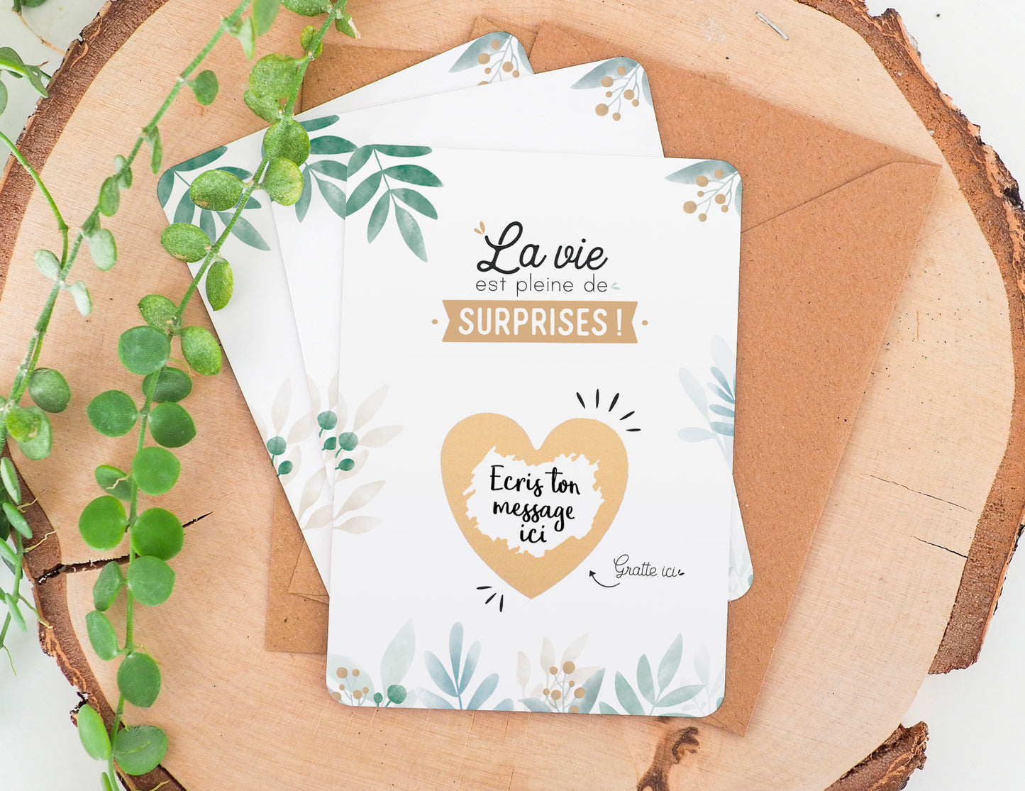 Carte à gratter - Coeur - La vie est pleine de surprises - Carte à personnaliser