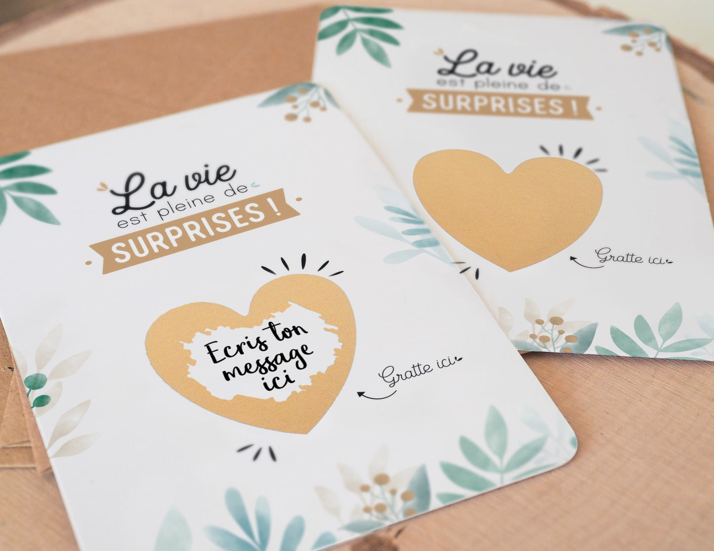 Carte à gratter - Coeur - La vie est pleine de surprises - Carte à personnaliser