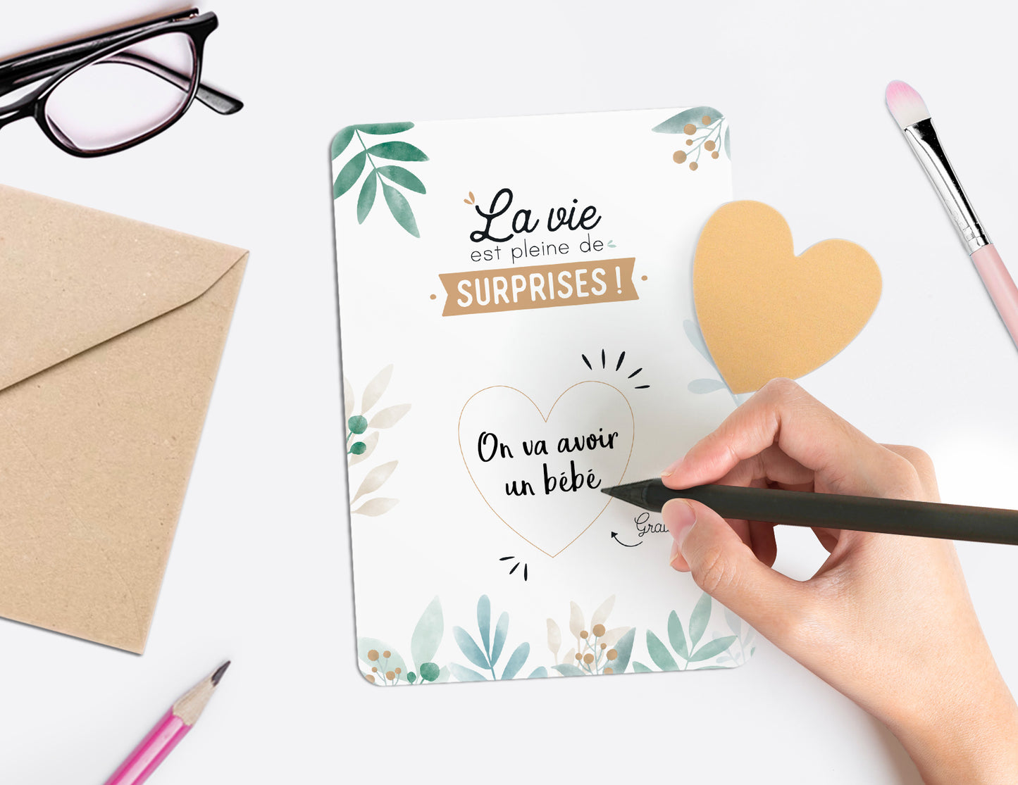 Carte à gratter - Coeur - La vie est pleine de surprises - Carte à personnaliser