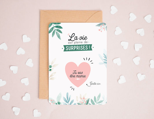Carte à gratter - Coeur - Tu vas être mamie - Manahia