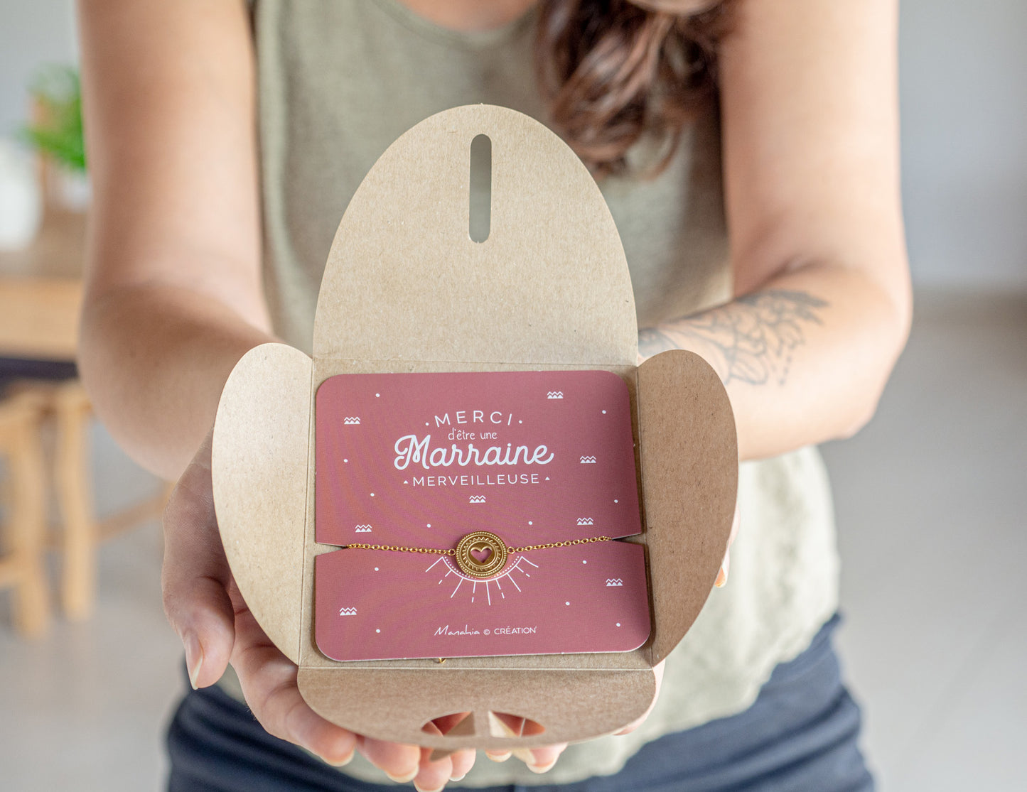 Bracelet marraine - Médaillon - Merci d'être une merveilleuse marraine