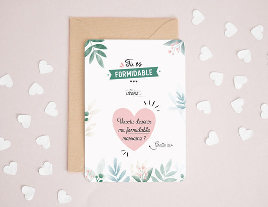 Carte à gratter marraine - Coeur - Veux-tu devenir ma marraine ? - Manahia