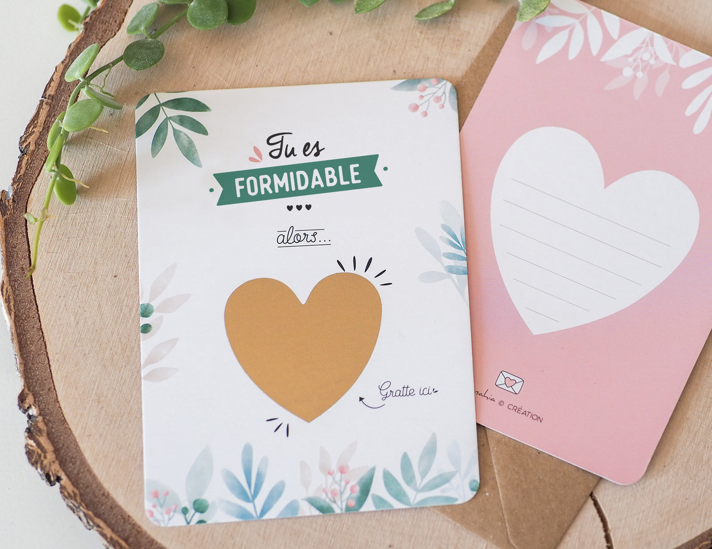 Lot de 2 cartes à gratter parrain et marraine - Cœur - Manahia