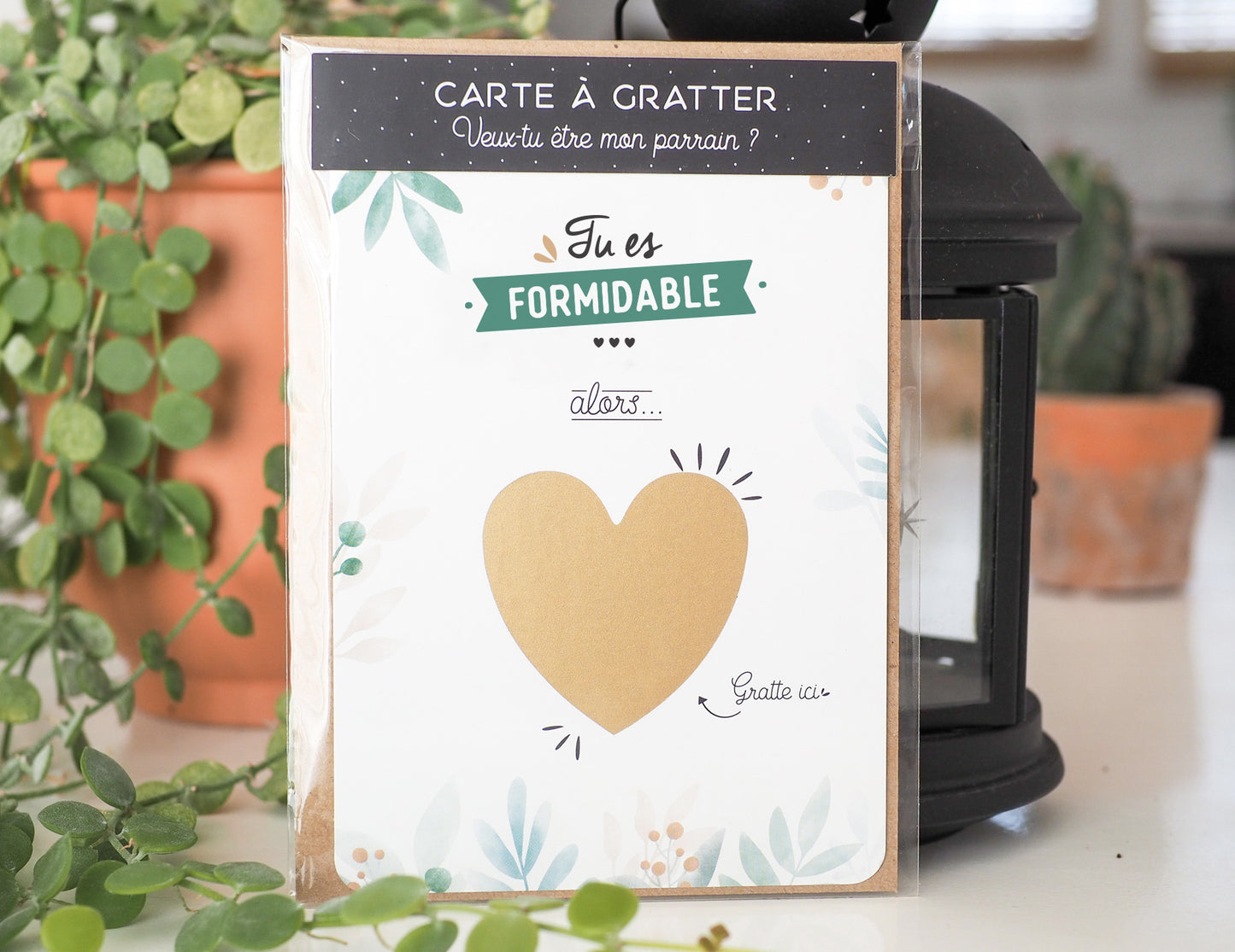 Carte à gratter parrain - Coeur - Veux-tu devenir mon parrain ?