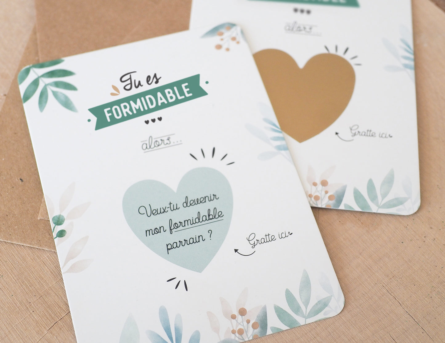 Carte à gratter parrain - Coeur - Veux-tu devenir mon parrain ?