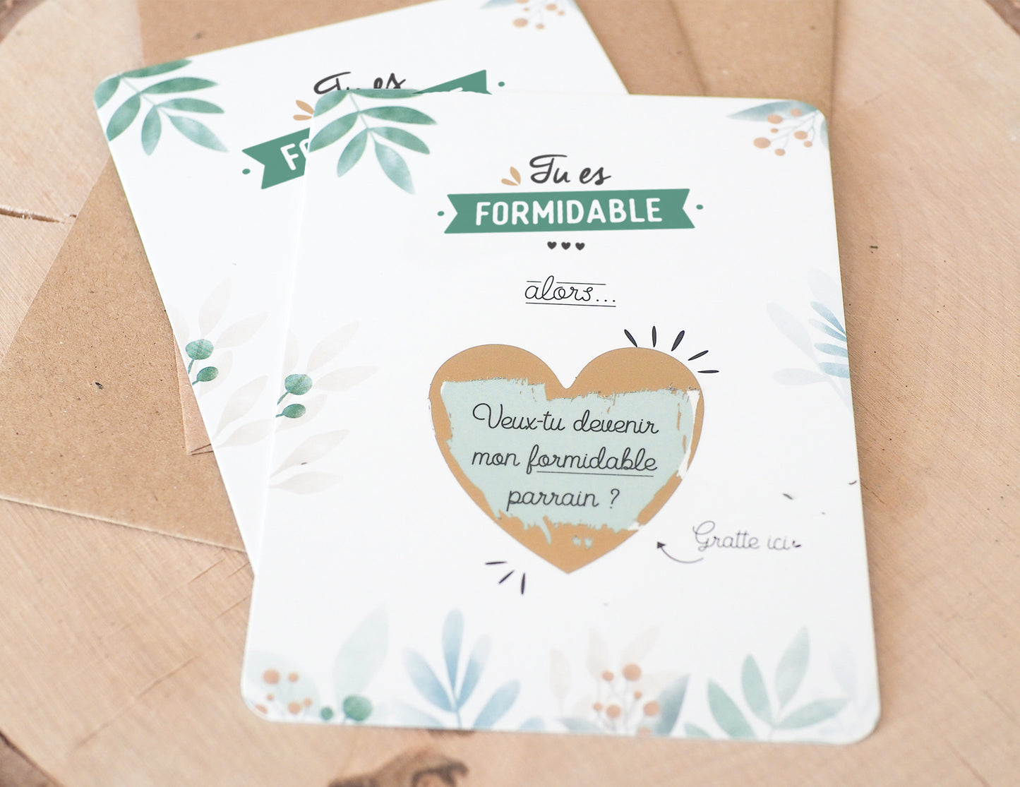 Carte à gratter parrain - Coeur - Veux-tu devenir mon parrain ?
