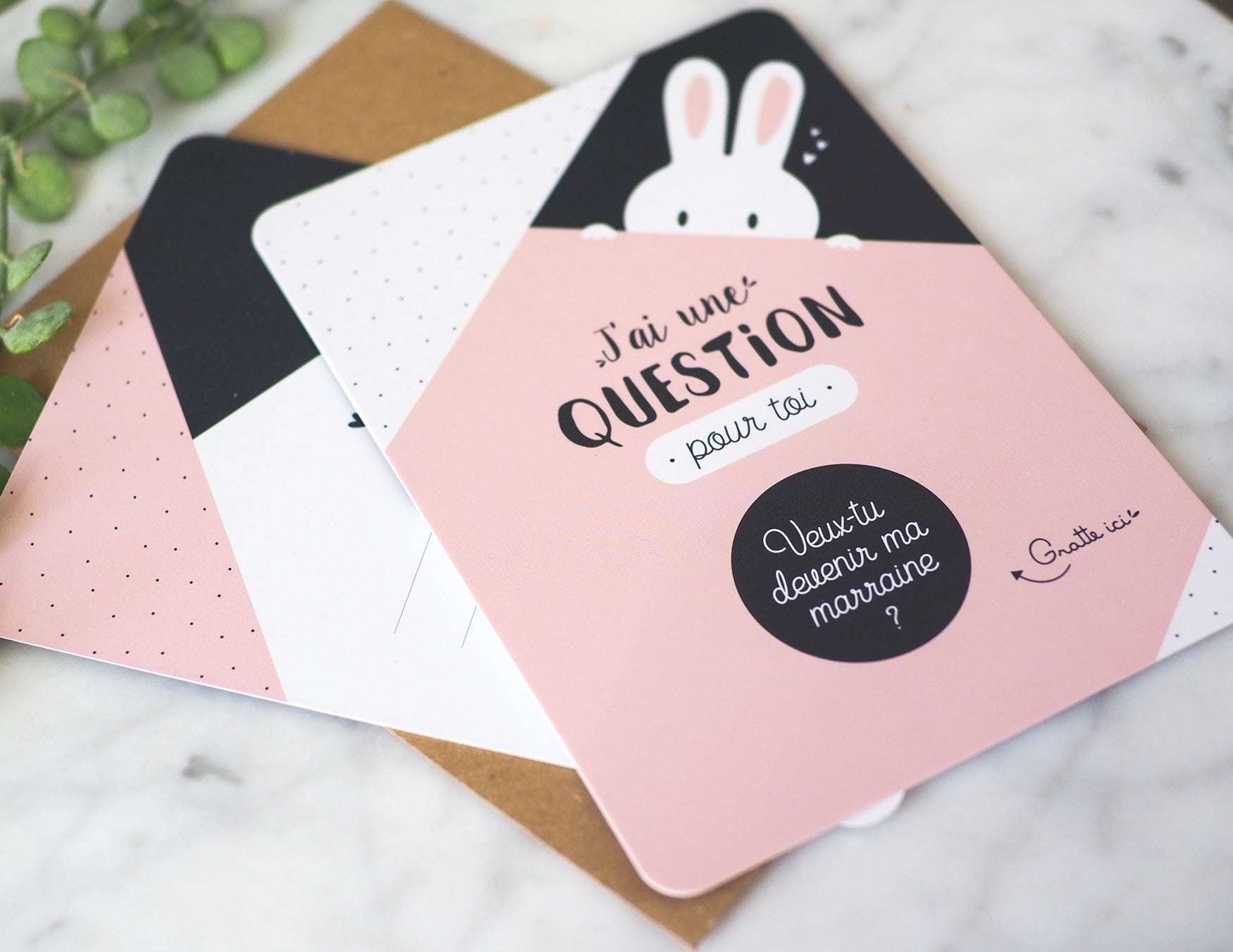 Lot de 2 cartes à gratter parrain et marraine - Lapin - Manahia