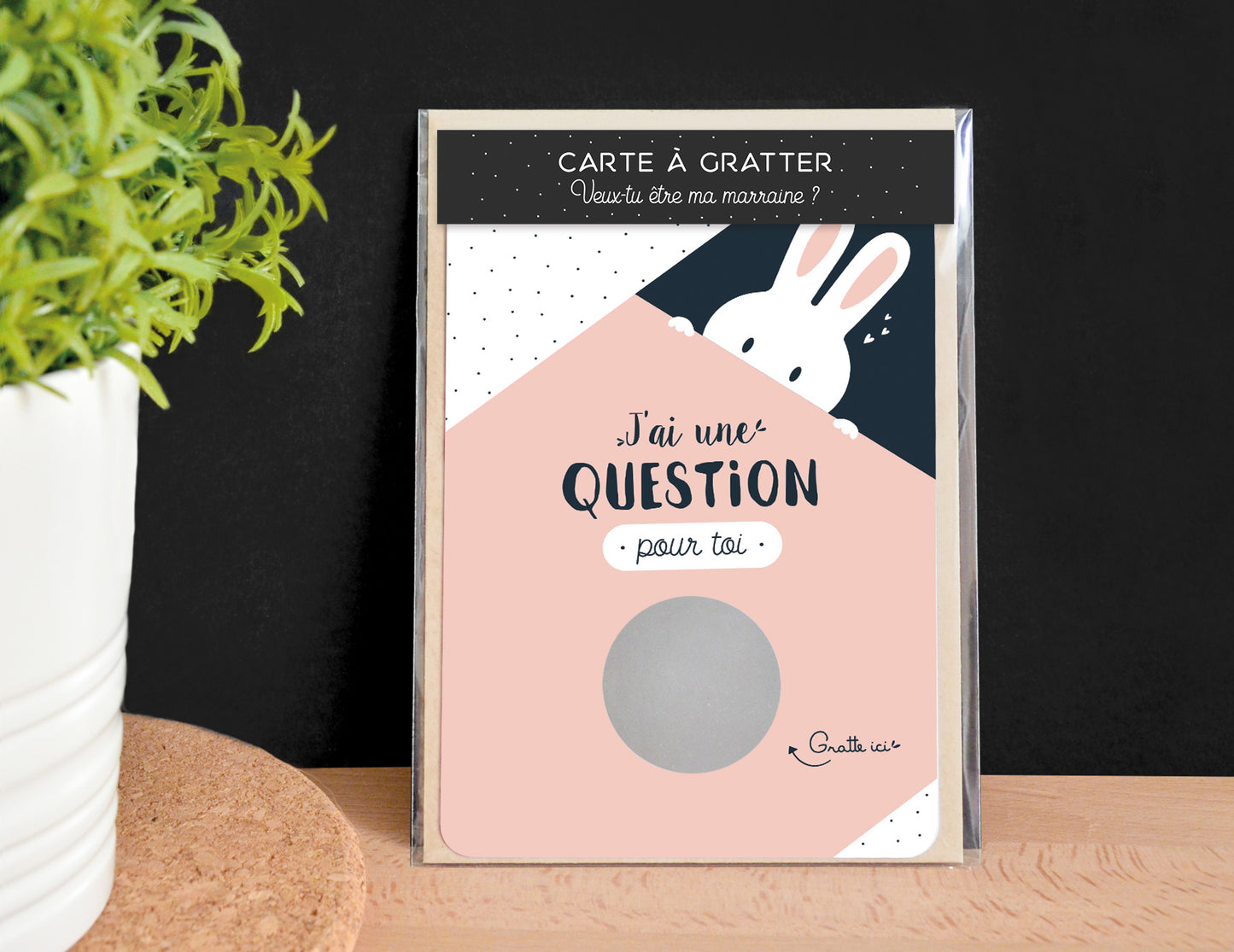 Carte à gratter marraine - Lapin - Veux-tu devenir ma marraine ?
