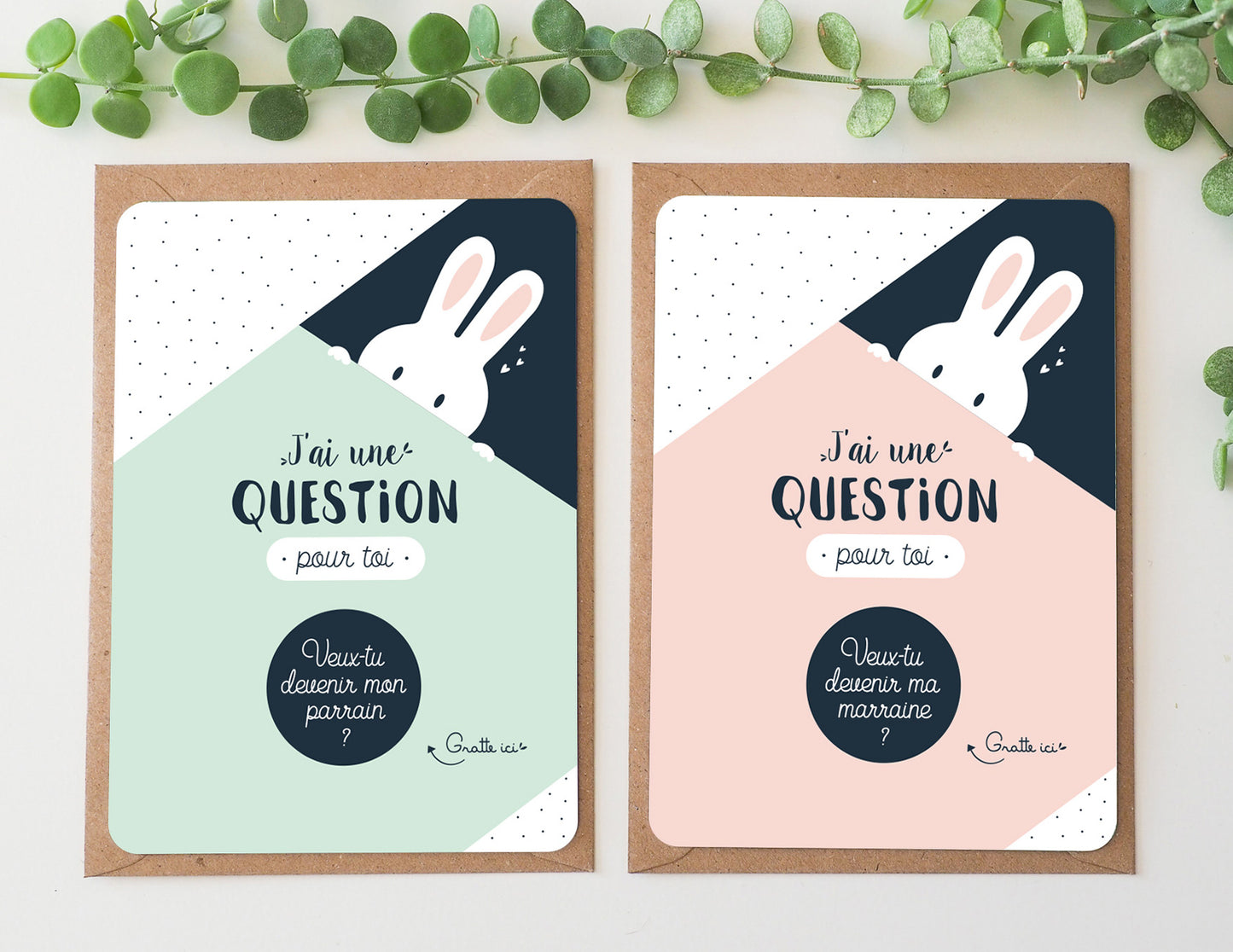 Carte à gratter marraine - Lapin - Veux-tu devenir ma marraine ?