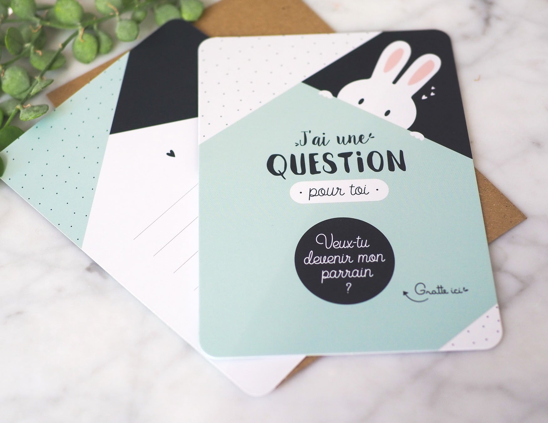 Lot de 2 cartes à gratter parrain et marraine - Lapin - Manahia