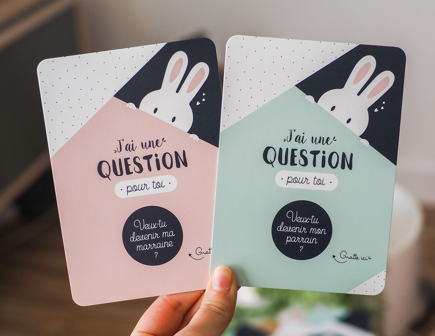 Carte à gratter parrain - Lapin - Veux-tu devenir mon parrain ?