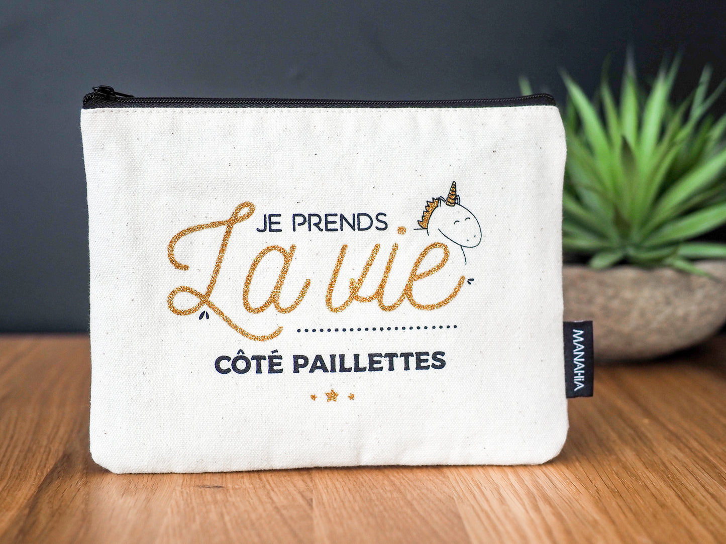 Pochette licorne Je prends la vie côté paillettes - Manahia
