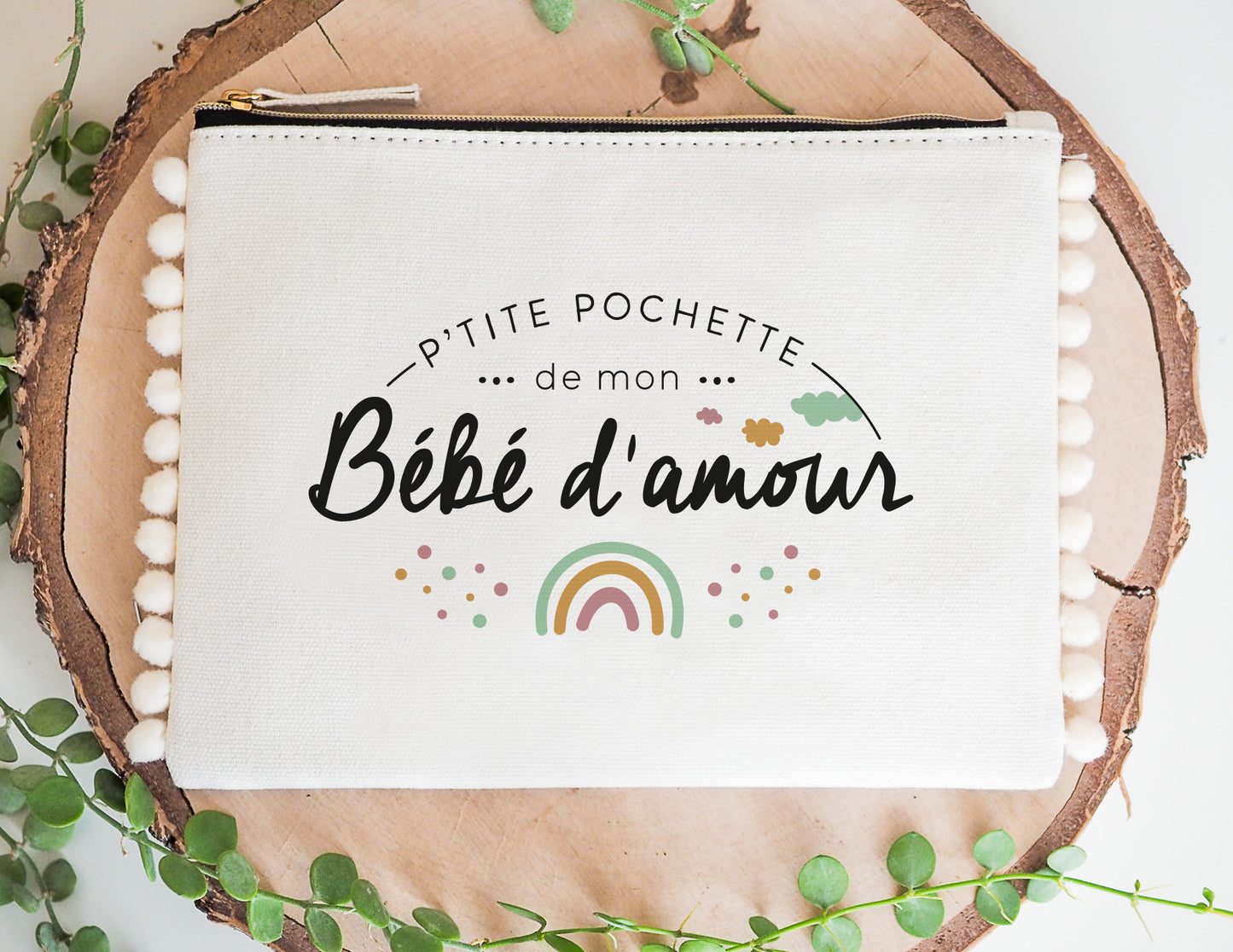 Pochette - pompon - P'tite pochette de mon bébé d'amour
