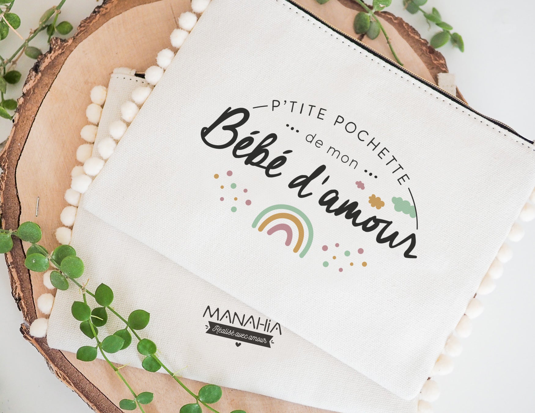 Pochette - pompon - P'tite pochette de mon bébé d'amour - Manahia