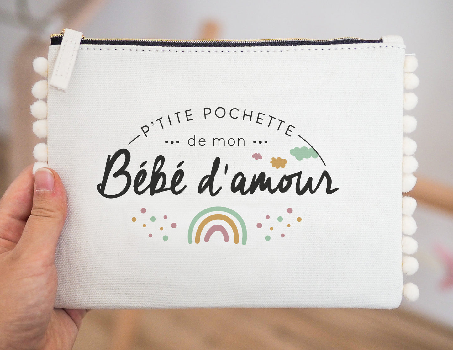 Pochette - pompon - P'tite pochette de mon bébé d'amour