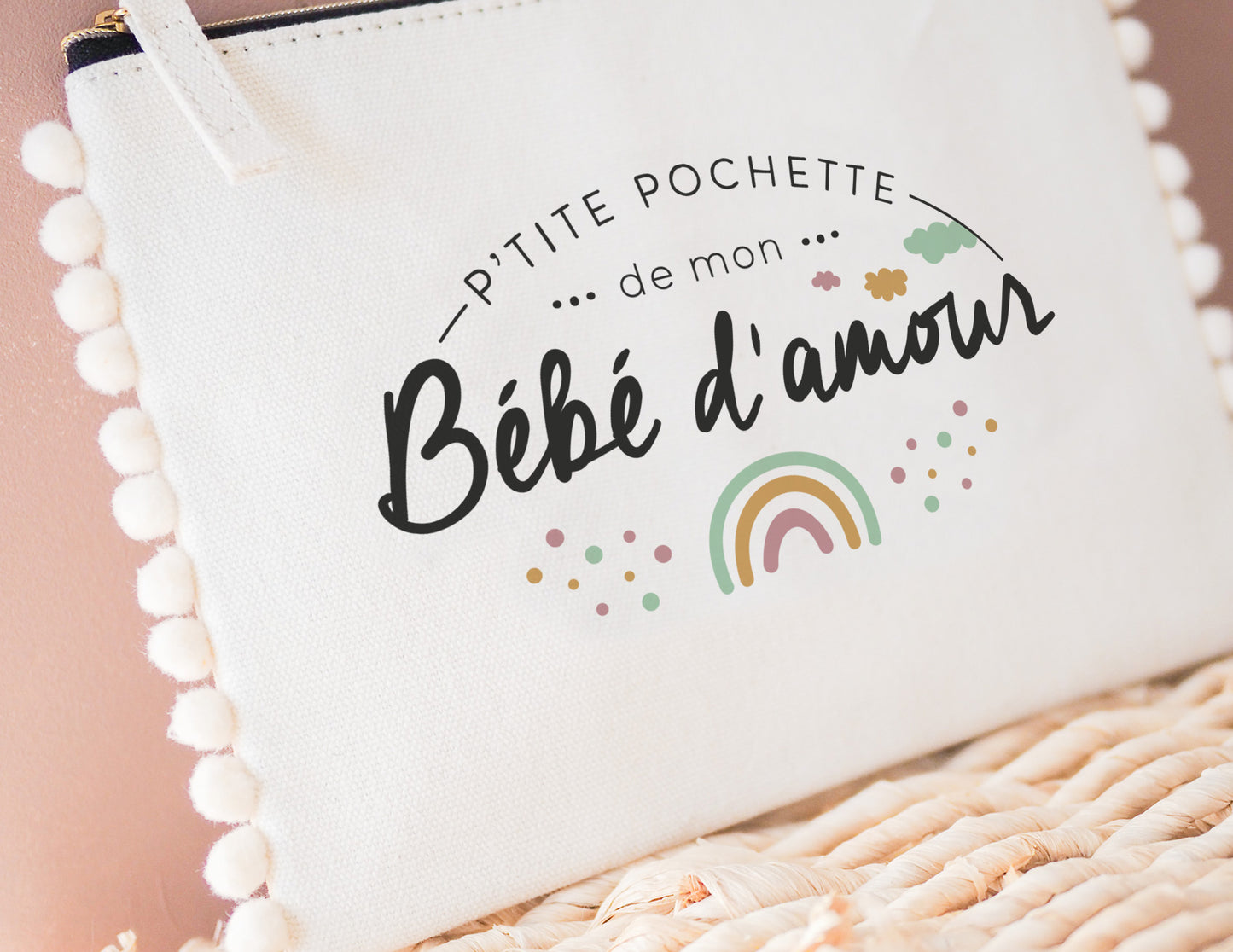 Pochette - pompon - P'tite pochette de mon bébé d'amour