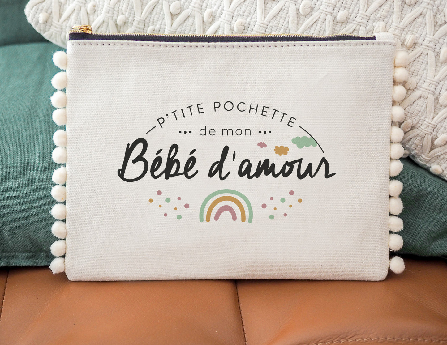 Pochette - pompon - P'tite pochette de mon bébé d'amour