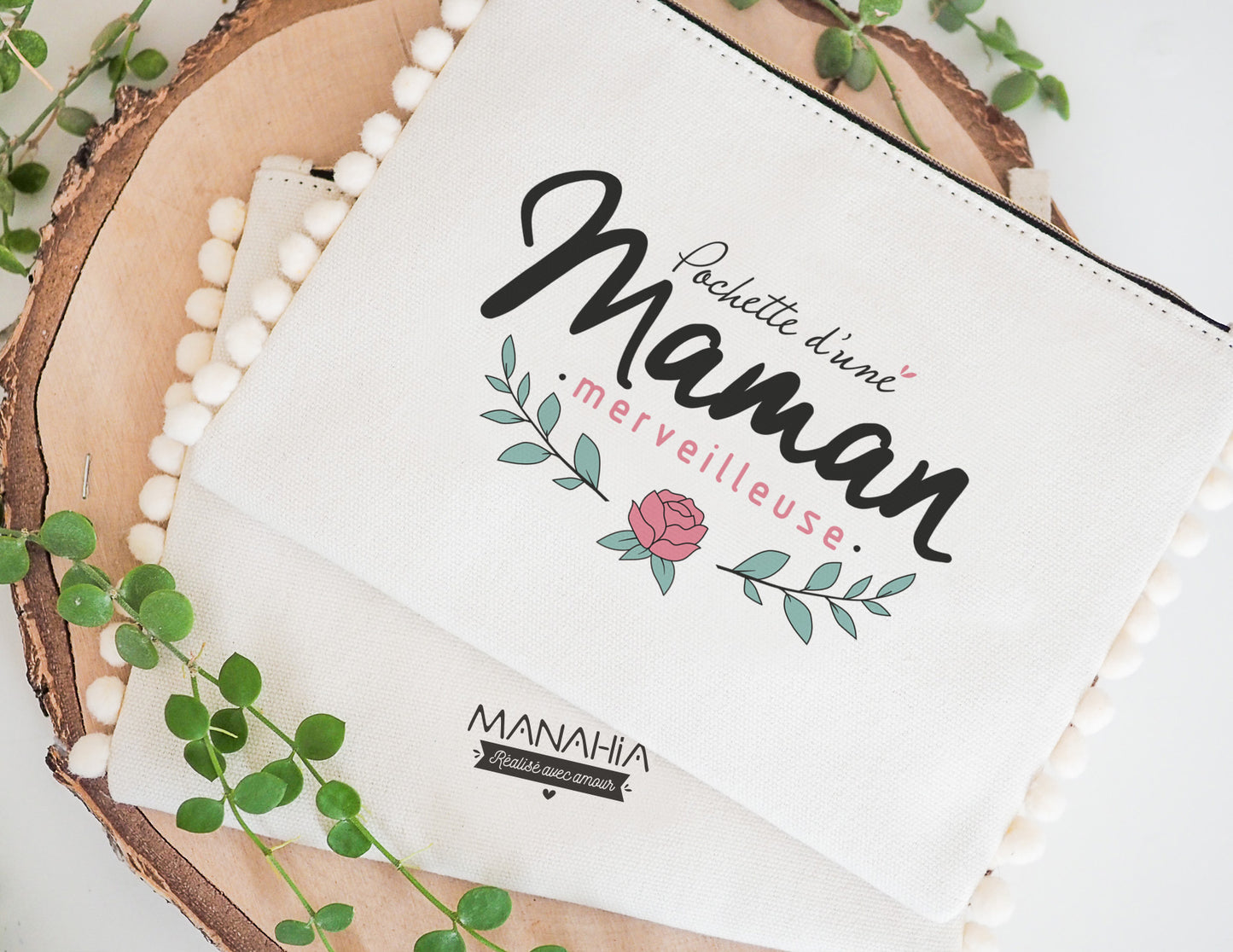 Pochette - pompon - Pochette - d'une maman merveilleuse - Manahia