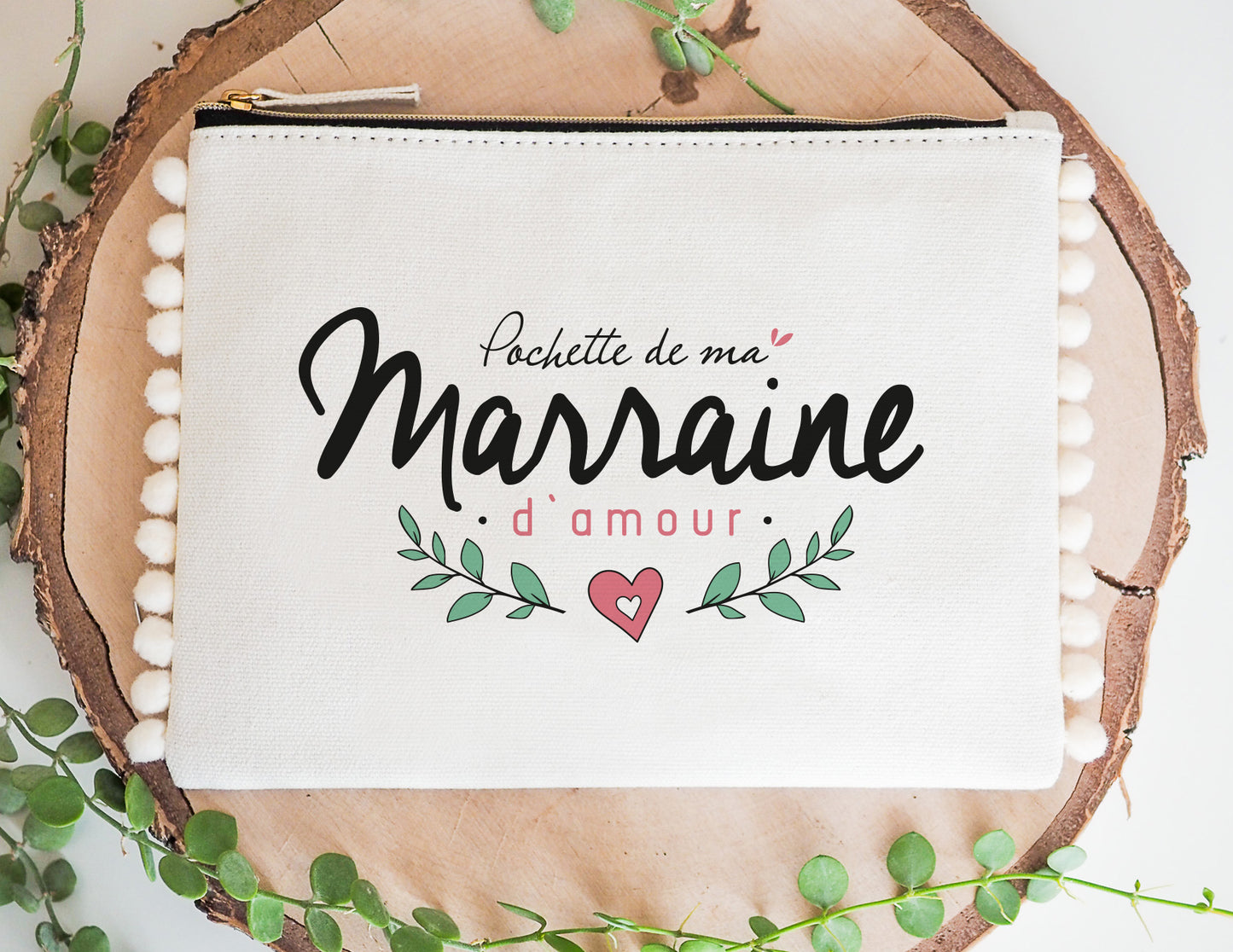 Pochette - pompon - Pochette - de ma marraine d'amour