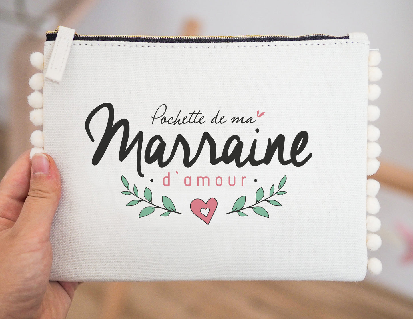 Pochette - pompon - Pochette - de ma marraine d'amour