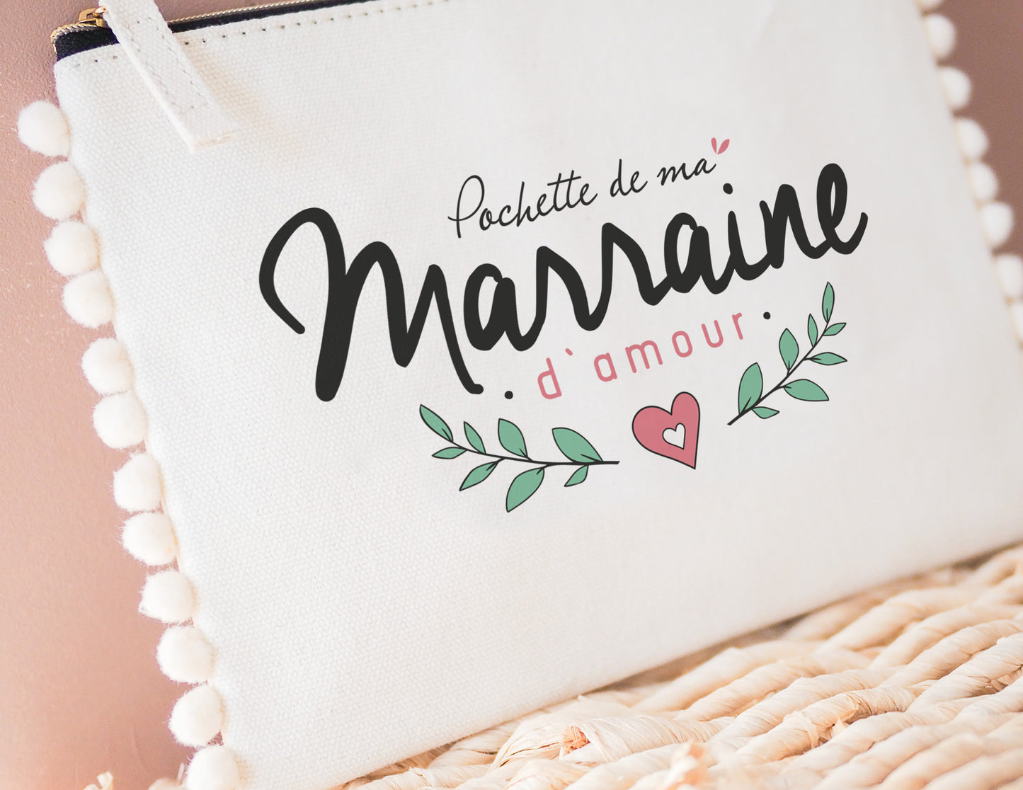 Pochette - pompon - Pochette - de ma marraine d'amour