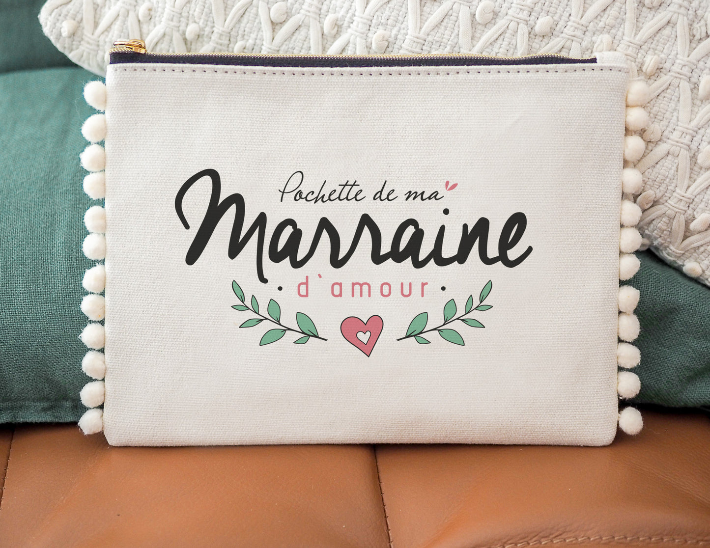 Pochette - pompon - Pochette - de ma marraine d'amour - Manahia