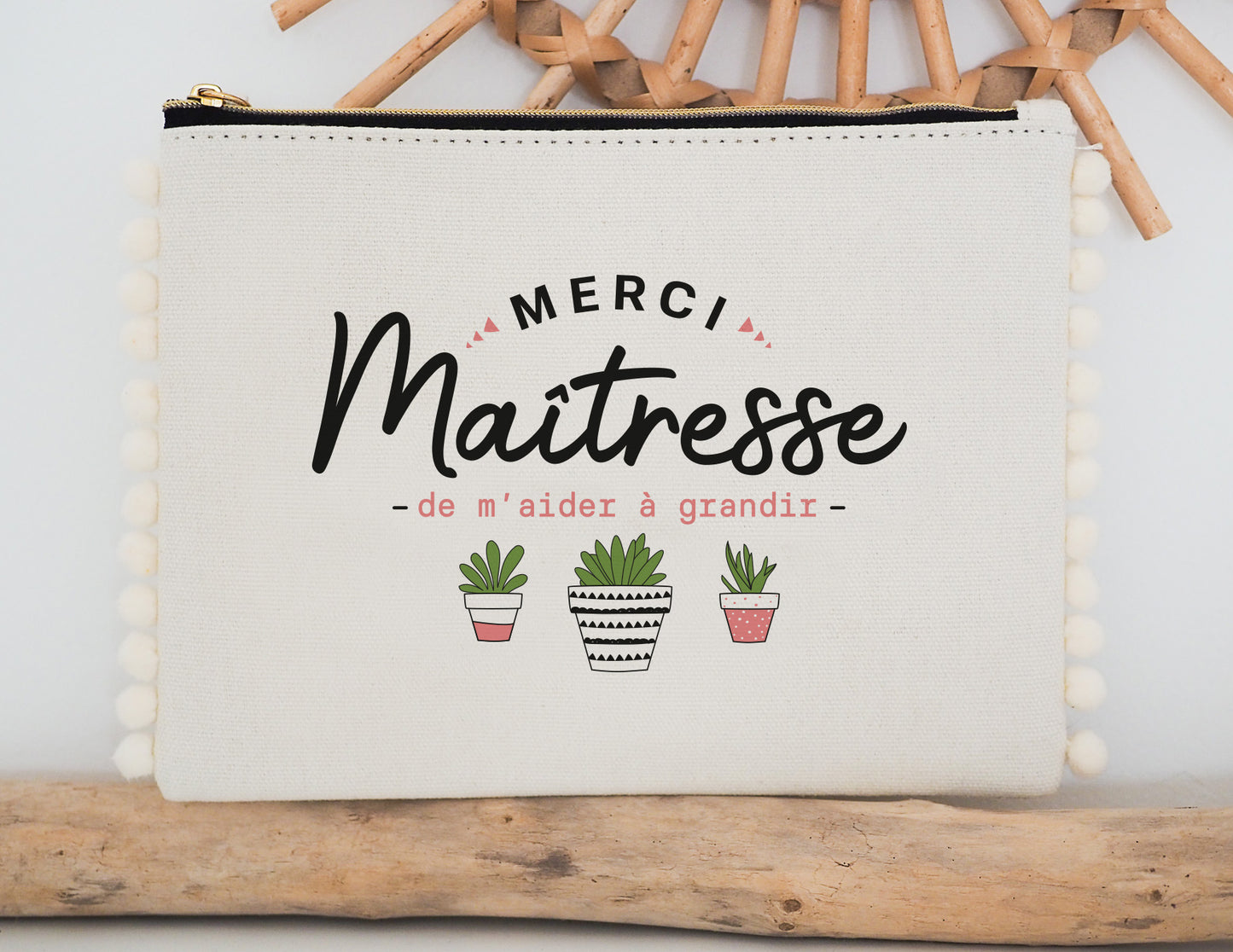 Pochette - pompon - Merci maîtresse de m'aider à grandir - Manahia