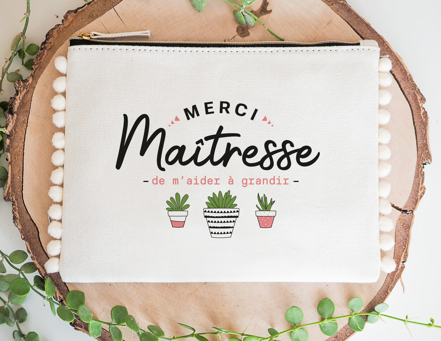 Pochette - pompon - Merci maîtresse de m'aider à grandir