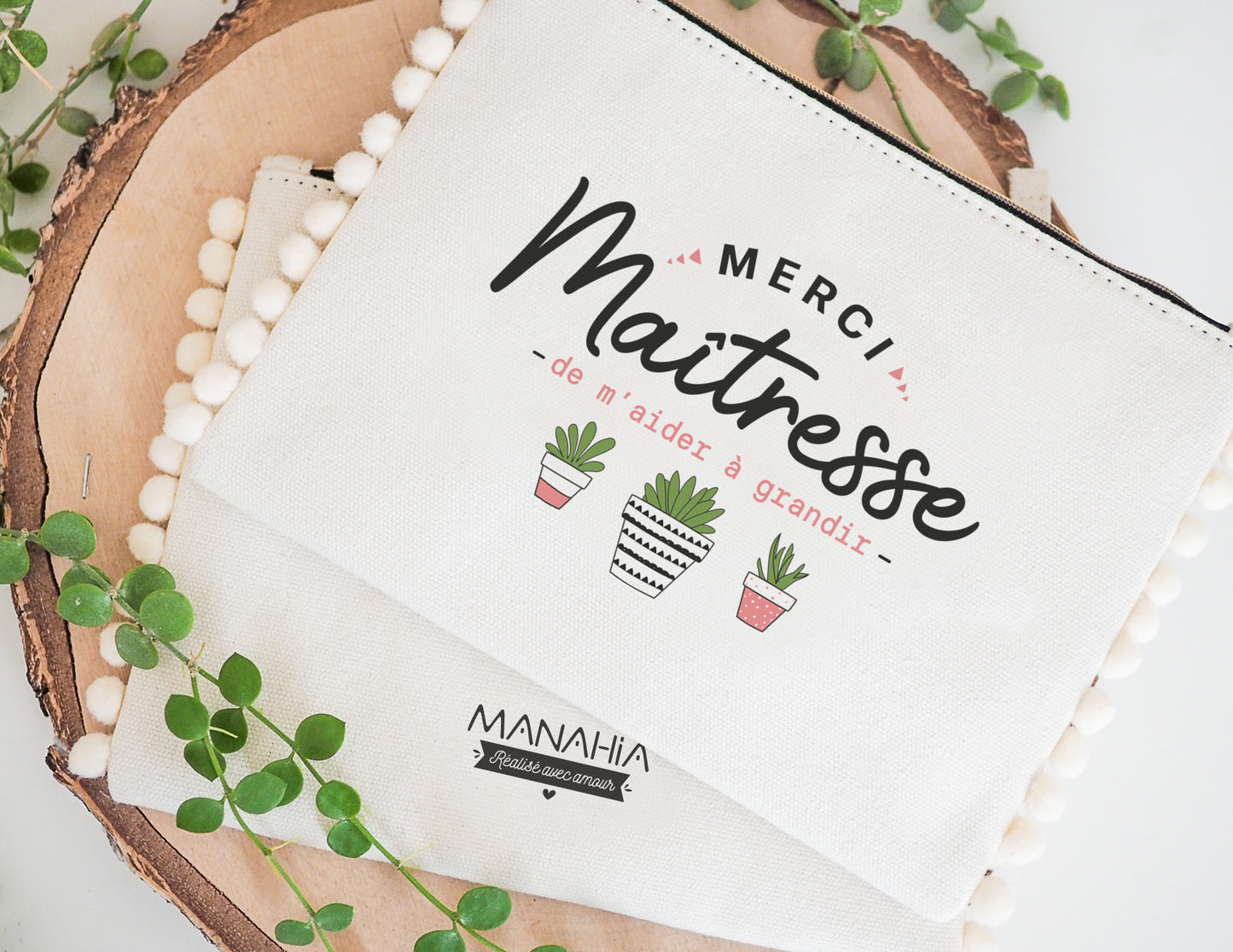Pochette - pompon - Merci maîtresse de m'aider à grandir
