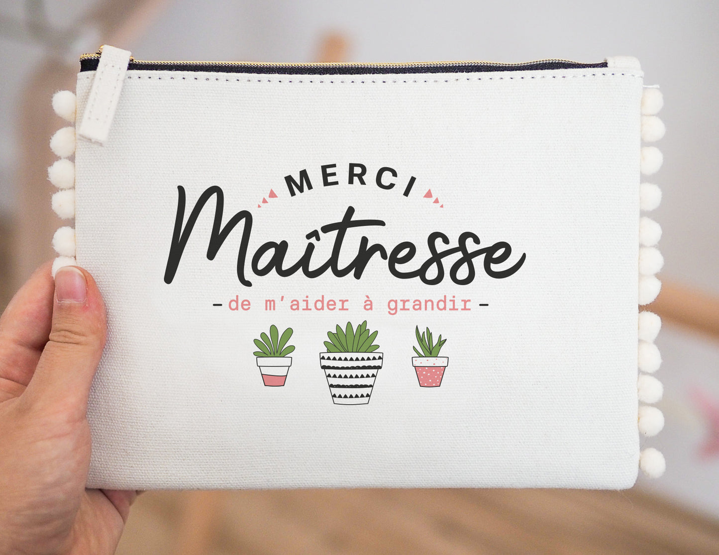 Pochette - pompon - Merci maîtresse de m'aider à grandir