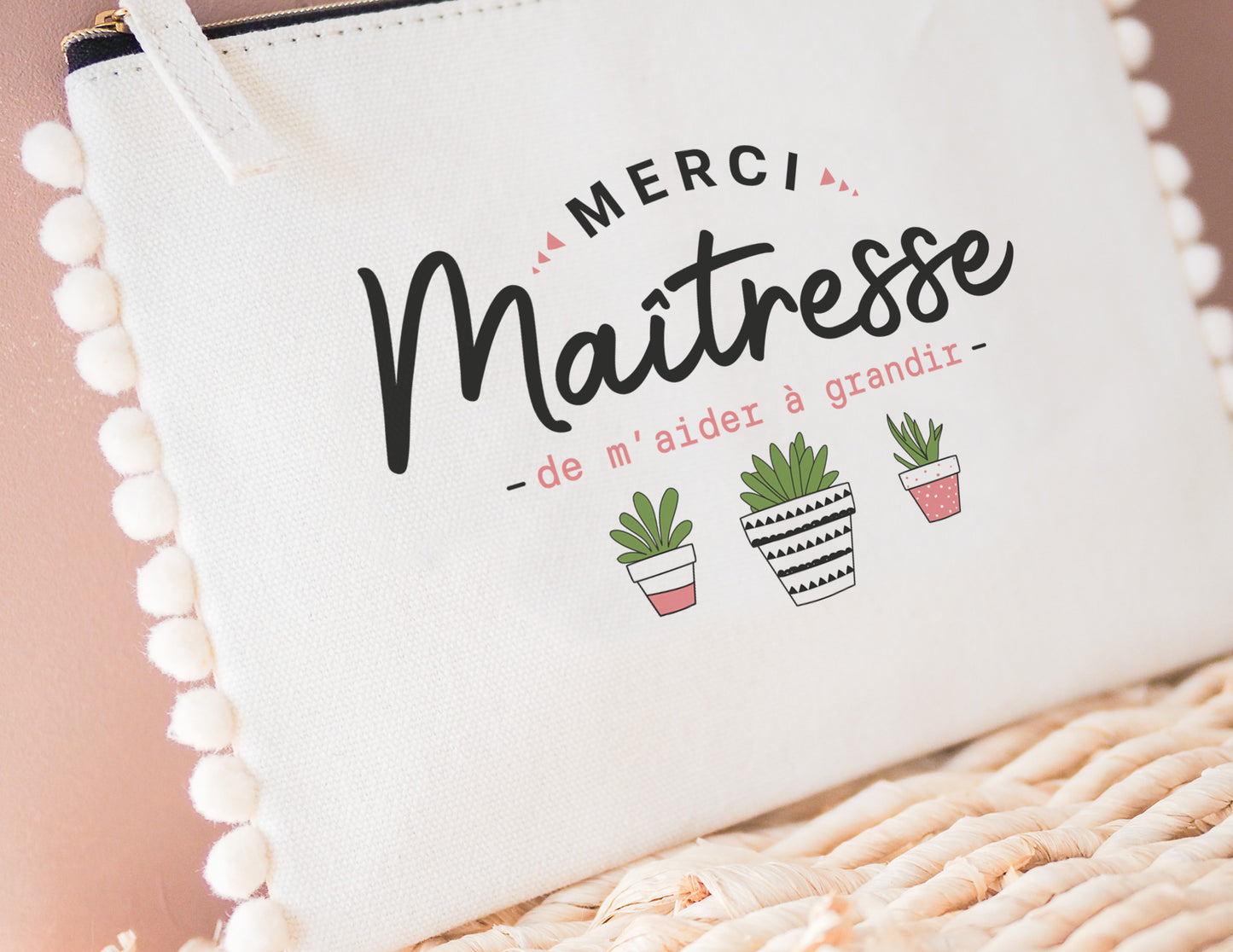 Pochette - pompon - Merci maîtresse de m'aider à grandir