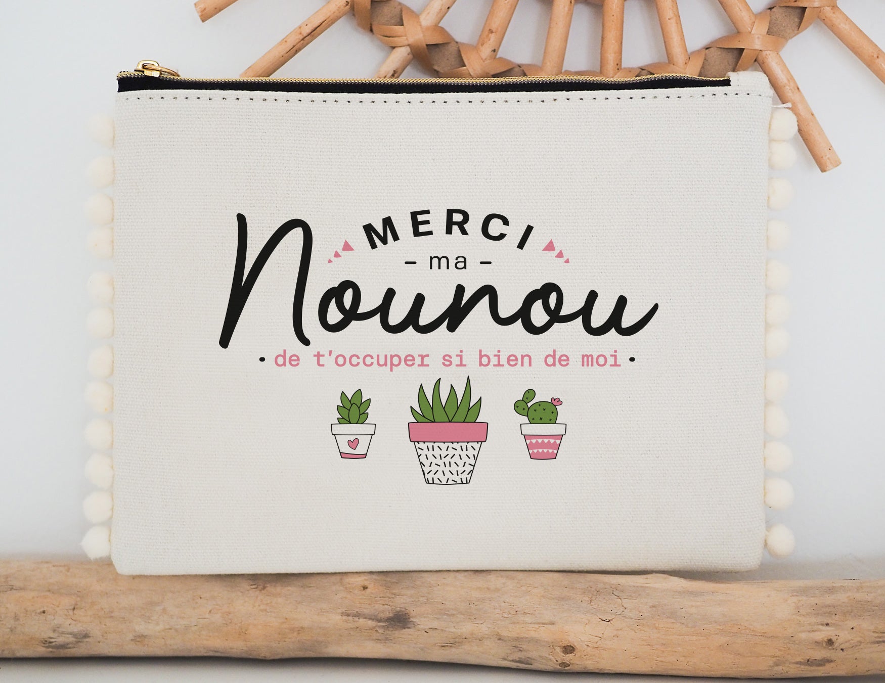 Pochette - pompon - Merci ma nounou de t'occuper si bien de moi - Manahia