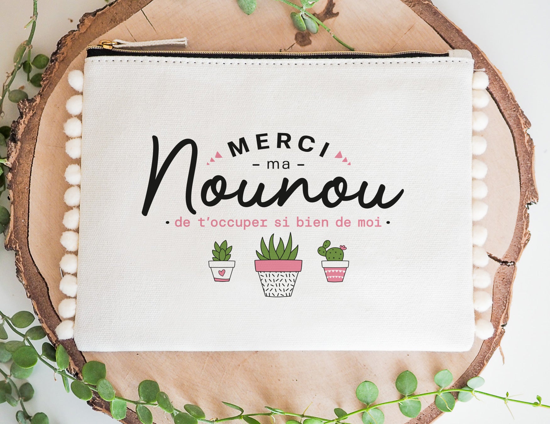 Pochette - pompon - Merci ma nounou de t'occuper si bien de moi - Manahia