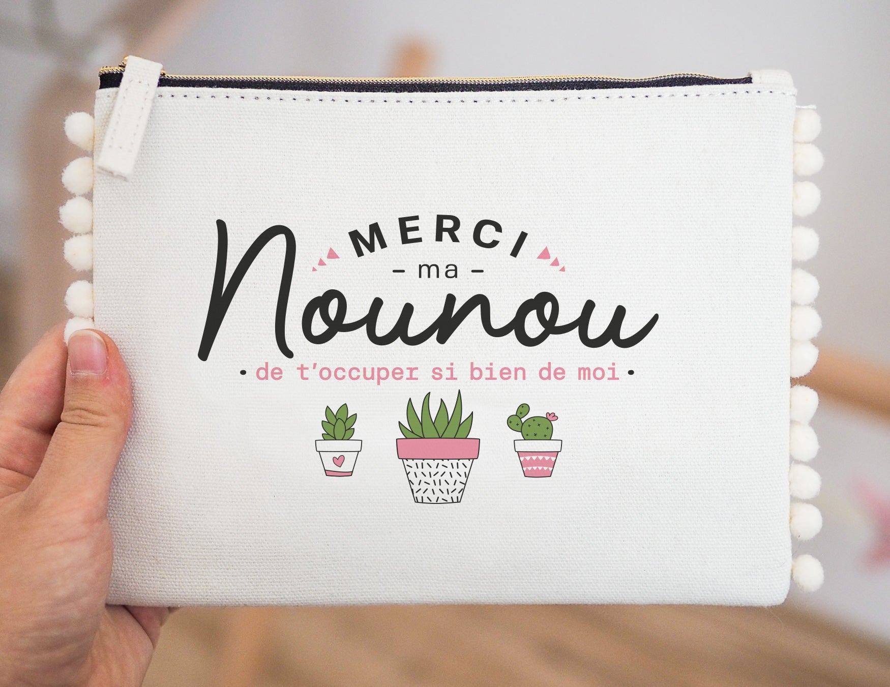 Pochette - pompon - Merci ma nounou de t'occuper si bien de moi - Manahia