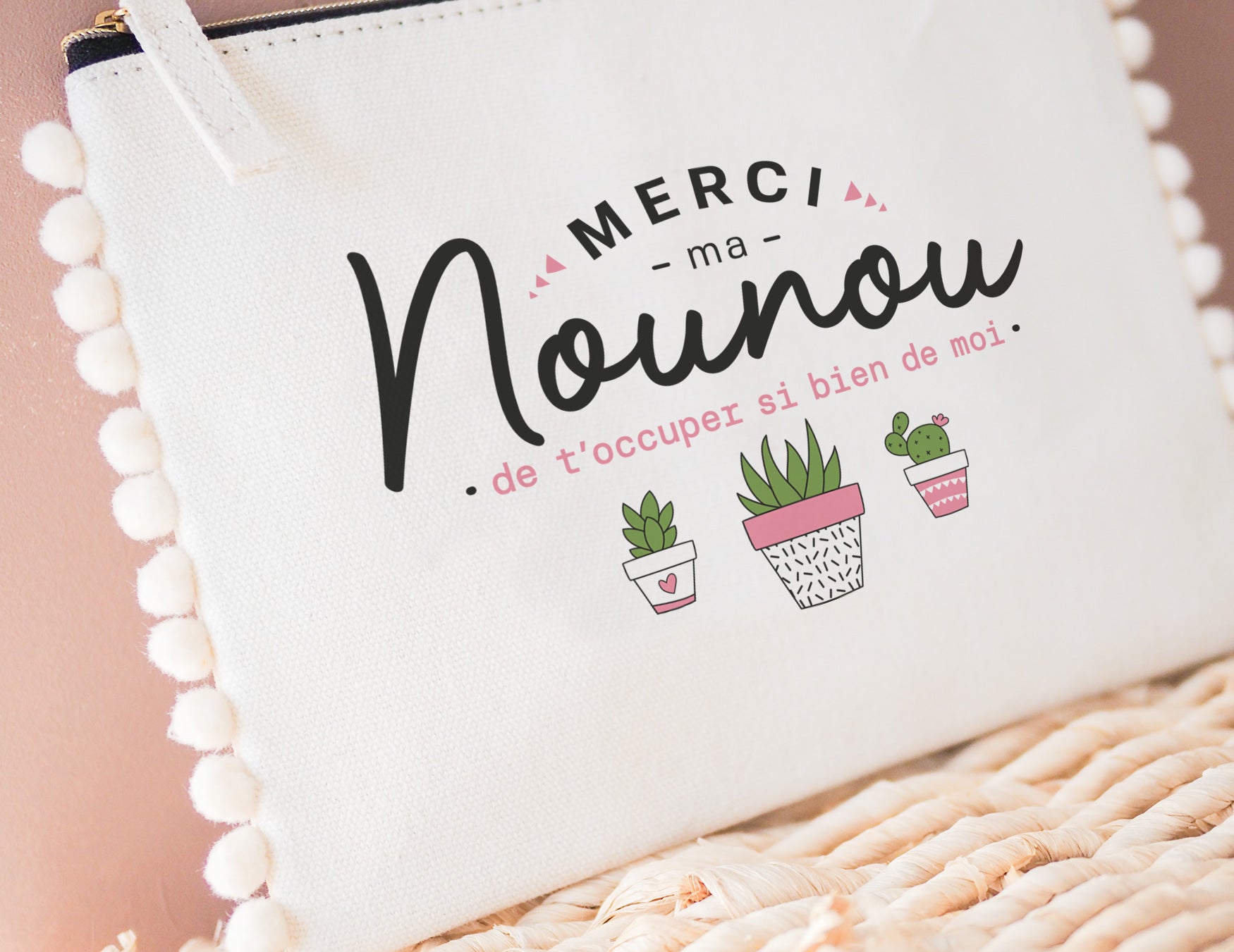 Pochette - pompon - Merci ma nounou de t'occuper si bien de moi - Manahia