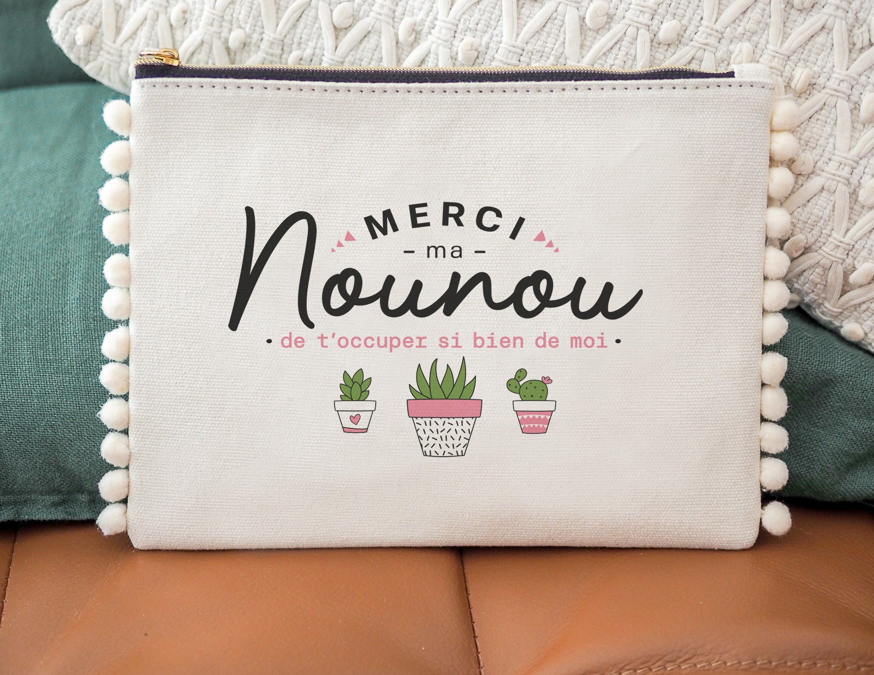 Pochette - pompon - Merci ma nounou de t'occuper si bien de moi - Manahia