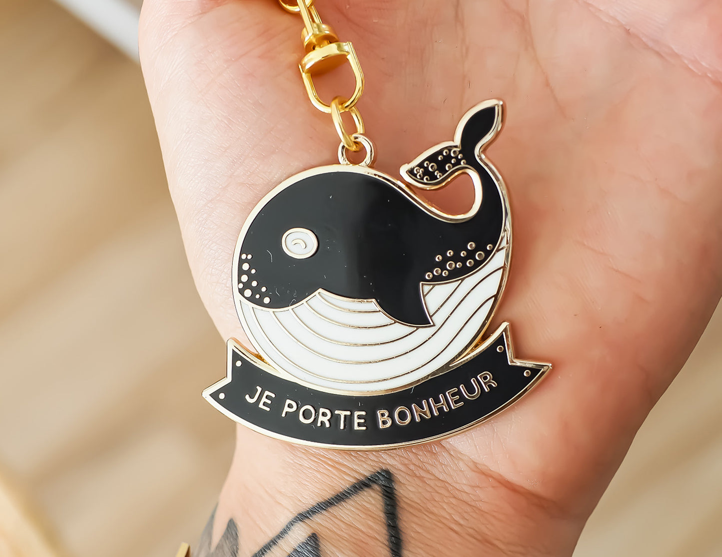 Porte-clés - Je porte bonheur - Baleine
