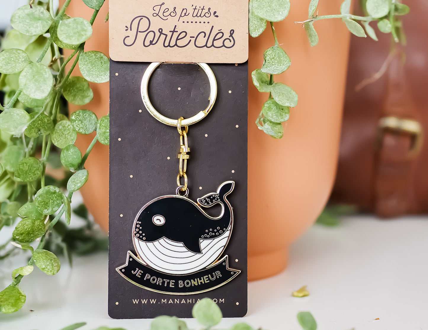 Porte-clés - Je porte bonheur - Baleine
