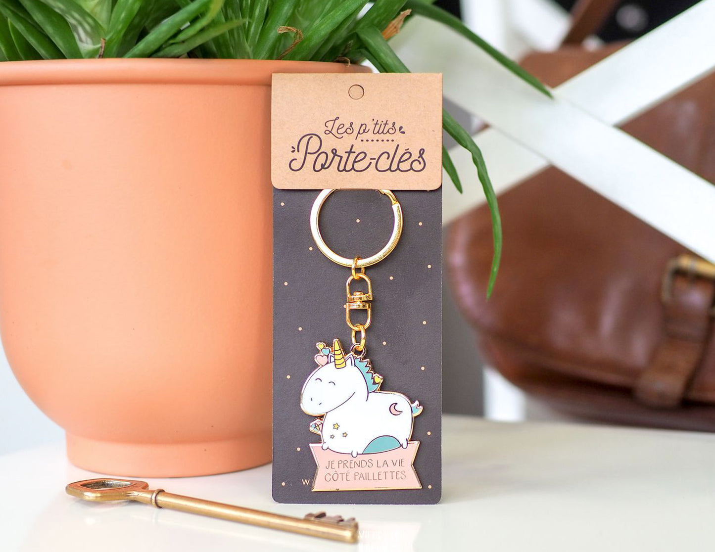 Porte-clés - licorne Je prends la vie côté paillettes