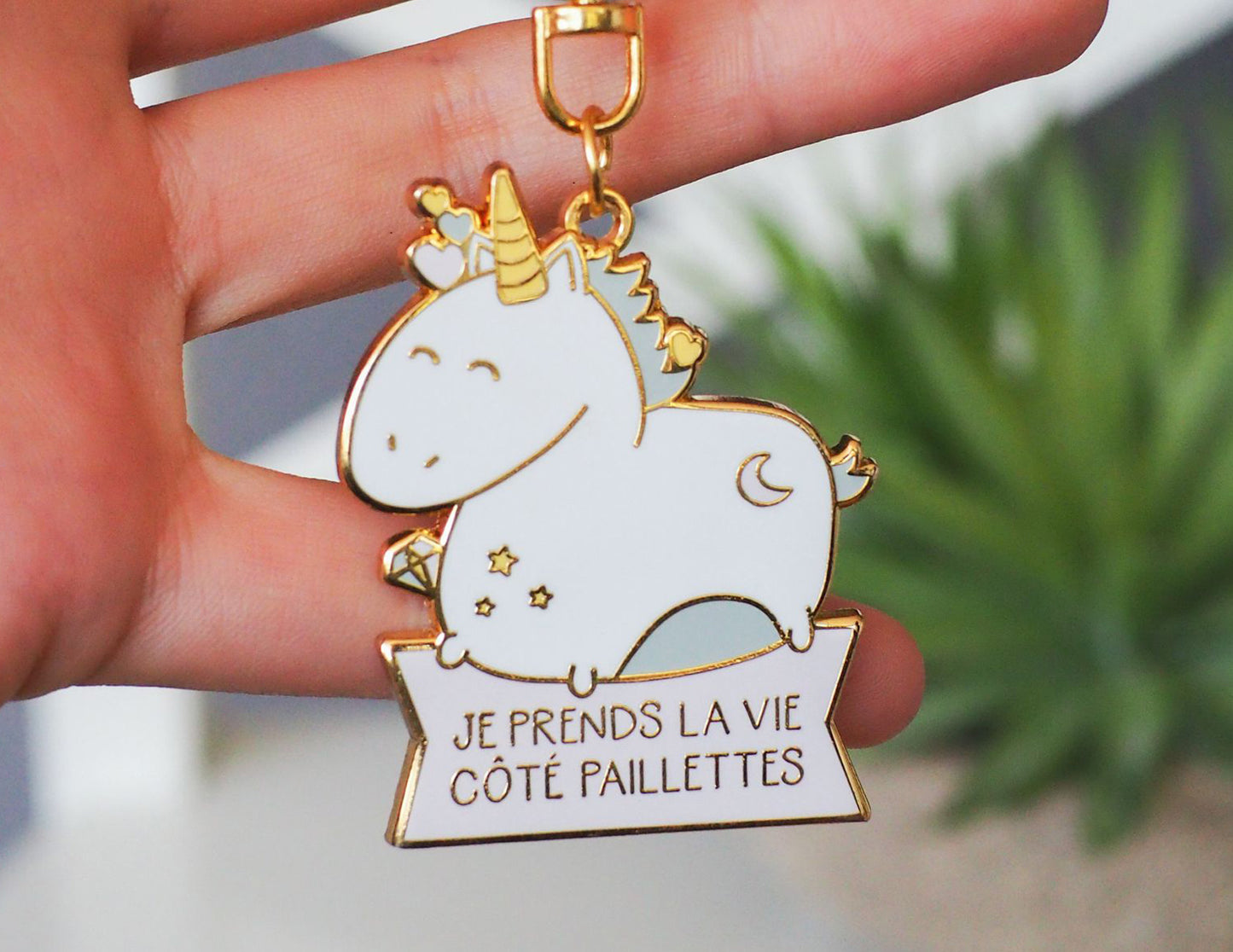Porte-clés - licorne Je prends la vie côté paillettes
