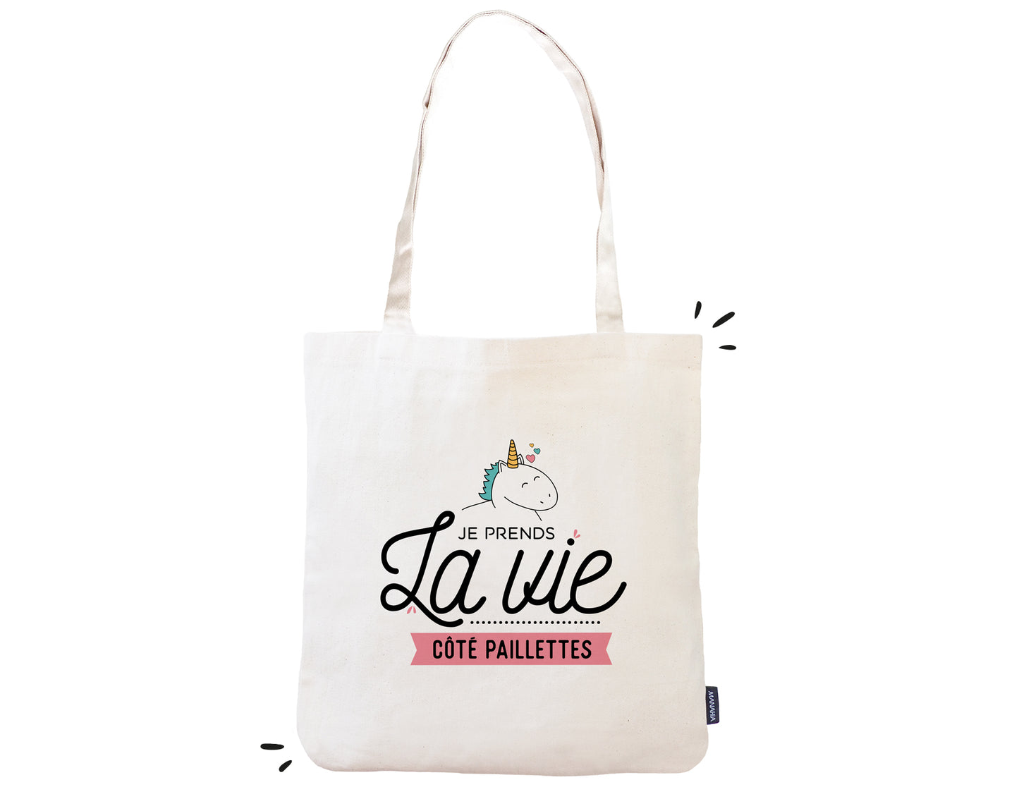 Totebag - licorne Je prends la vie côté paillettes - Manahia