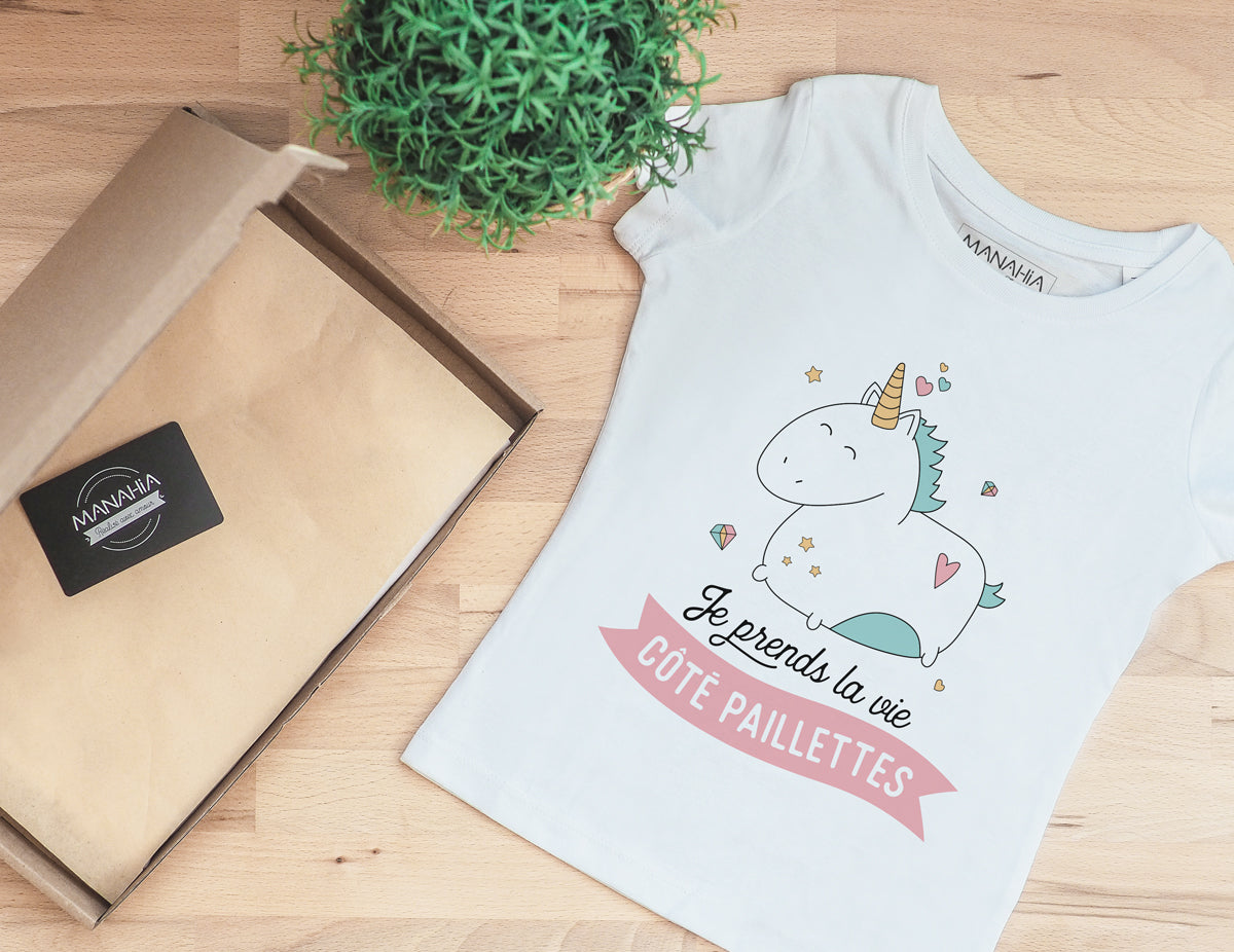 Tshirt fille - Je prends la vie côté paillettes