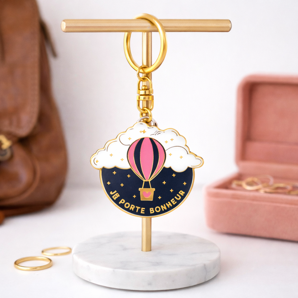 Porte-clés - Je porte bonheur - Montgolfière – cadeau porte-bonheur