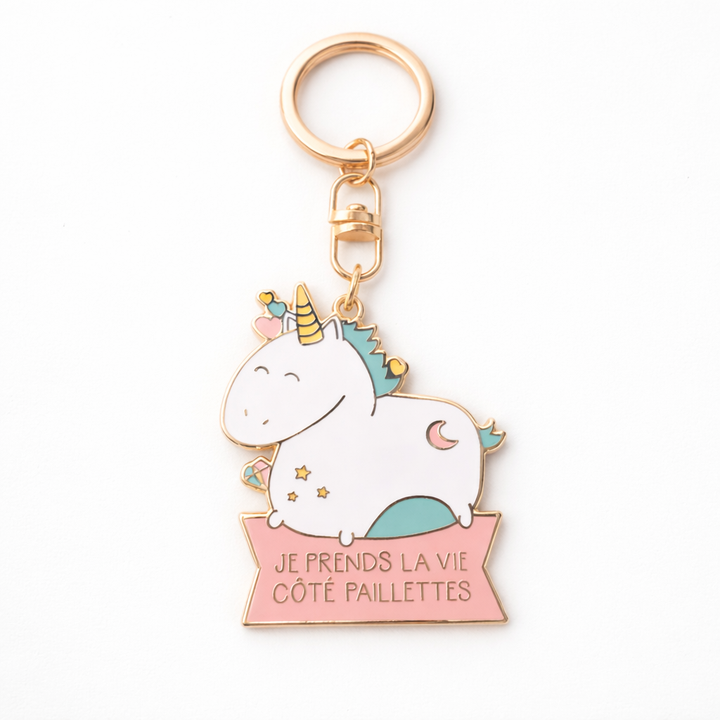 Porte-clés licorne – Je prends la vie côté paillettes – cadeau femme