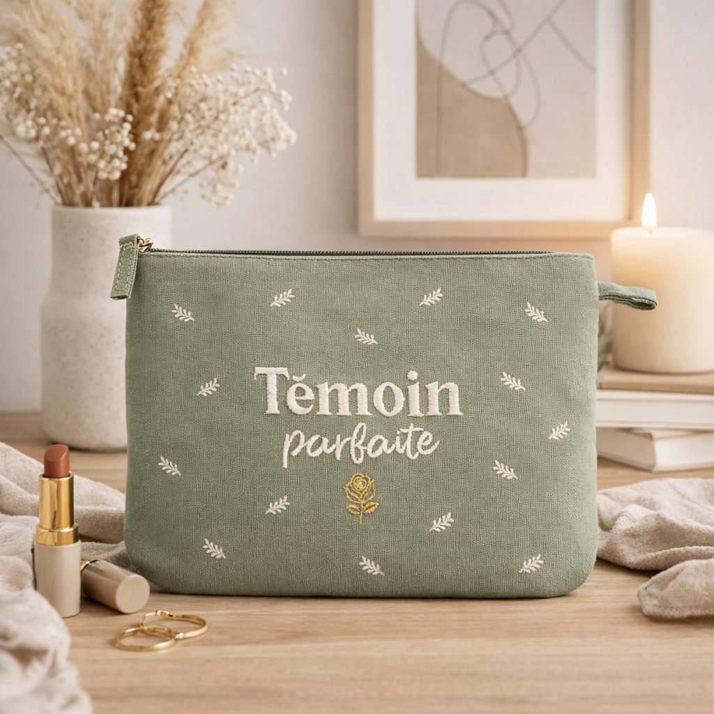 Pochette brodée témoin – Témoin parfaite – pochette coton – cadeau témoin – mariage – EVJF