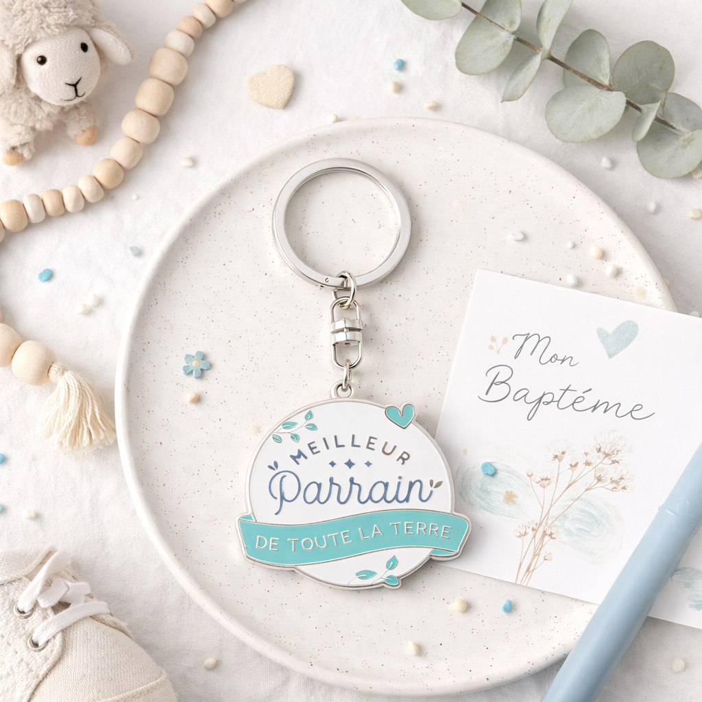Porte-clés parrain – Meilleur parrain de toute la terre – cadeau parrain